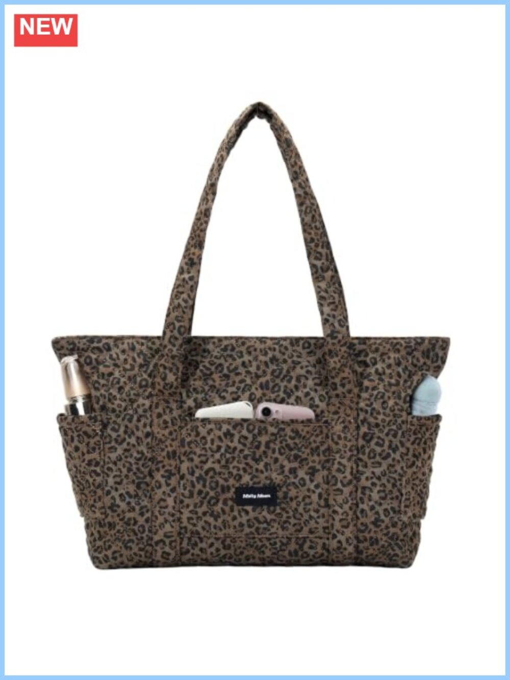 Quilted Leopard Print Tote Bag Medium Nylon Shoulder Bag with Zipper